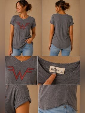 Hollister Weezer Burnout Lightweight Oversized Band Tee Shirt Gray Size Large